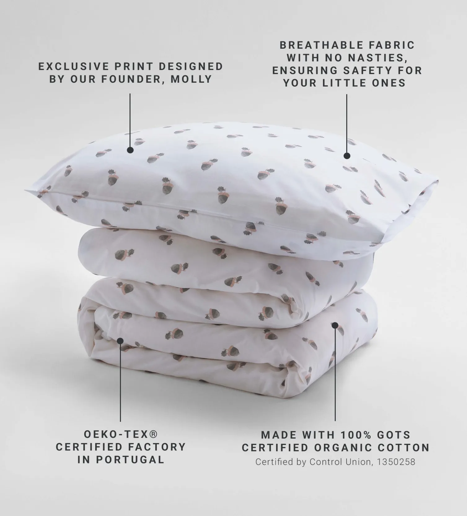 Secret Linen Store Acorn 100% Organic Cotton Duvet Cover Set