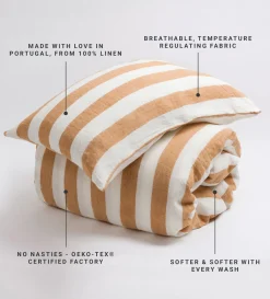 Secret Linen Store Amber Cora Stripe 100% Linen Duvet Cover