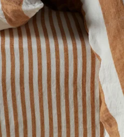 Secret Linen Store Amber Cora Stripe 100% Linen Fitted Sheet