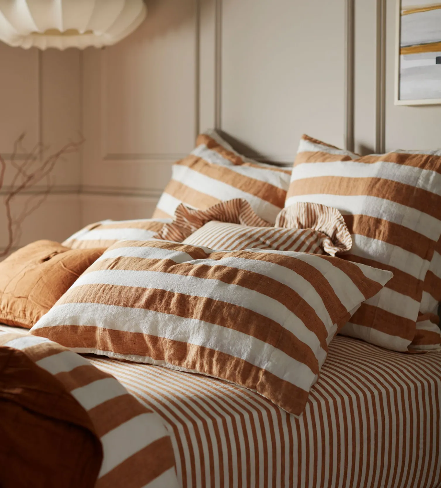 Secret Linen Store Amber Cora Stripe 100% Linen Fitted Sheet