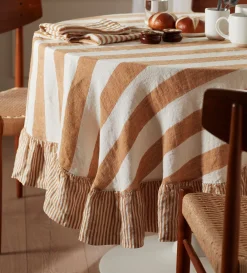 Secret Linen Store Amber Cora Wide Stripe 100% Linen Tablecloth