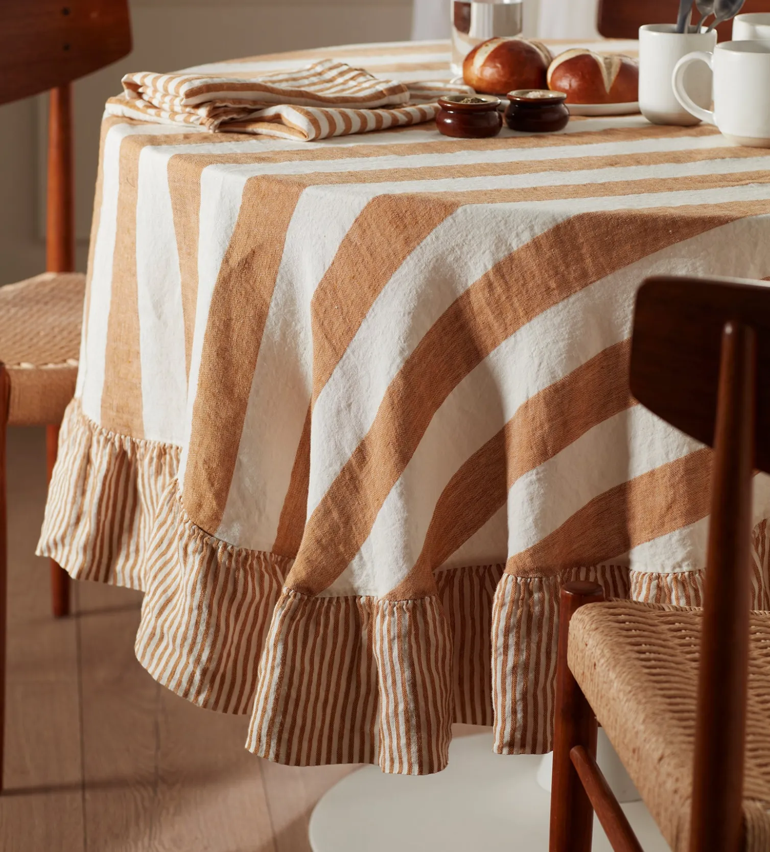Secret Linen Store Amber Cora Wide Stripe 100% Linen Tablecloth