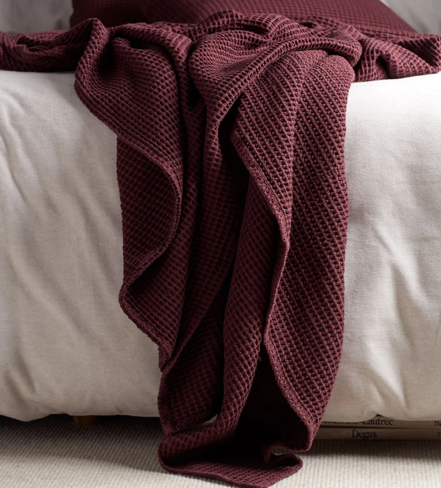 Secret Linen Store Beetroot Big Waffle 100% Cotton Throw
