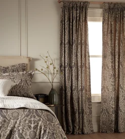Secret Linen Store Birdie Jacquard 100% Cotton Lined Pencil Pleat Curtain (Pair)