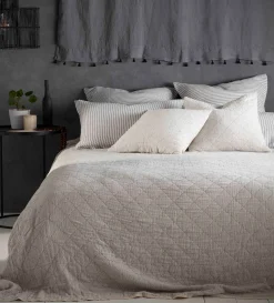 Secret Linen Store Black and Natural Stripe 100% Cotton Quilted Throw