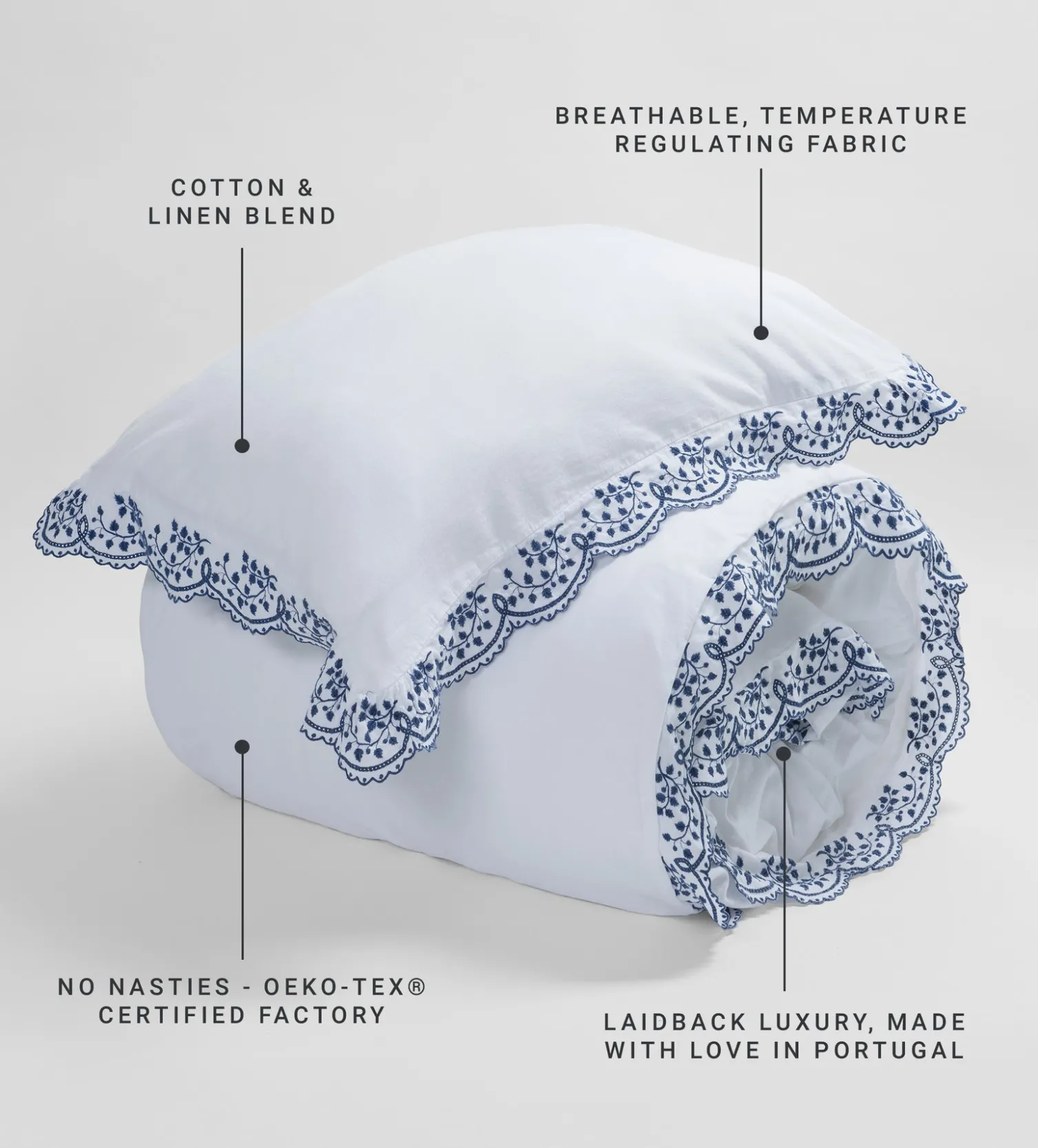 Secret Linen Store Blue Elsie Cotton Linen Pillowcase