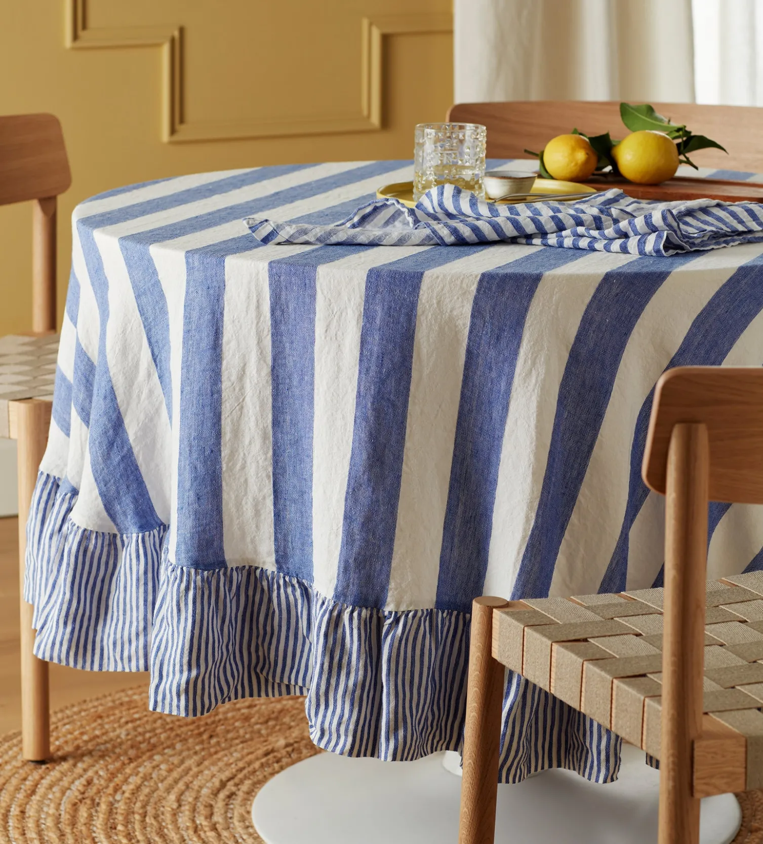 Secret Linen Store Cobalt Cora 100% Linen Frill Tablecloth