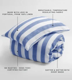 Secret Linen Store Cobalt Cora Stripe 100% Linen Duvet Cover