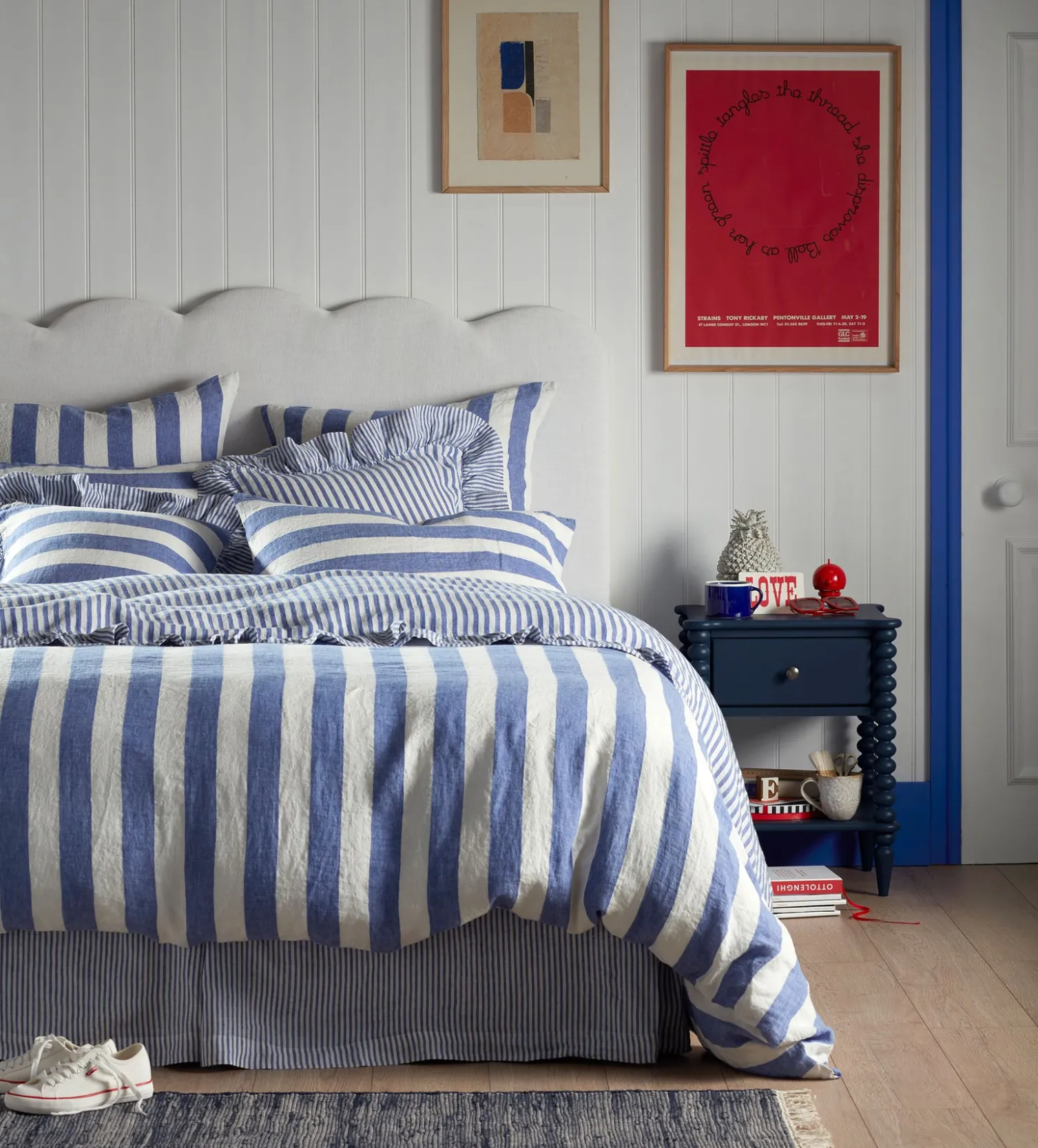 Secret Linen Store Cobalt Cora Stripe Linen Valance
