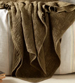 Secret Linen Store Dark Olive Clover 100% Cotton Quilted Throw