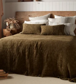 Secret Linen Store Dark Olive Clover 100% Cotton Quilted Cushion Cover
