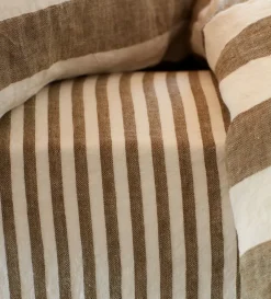 Secret Linen Store Dark Olive Cora Stripe 100% Linen Fitted Sheet