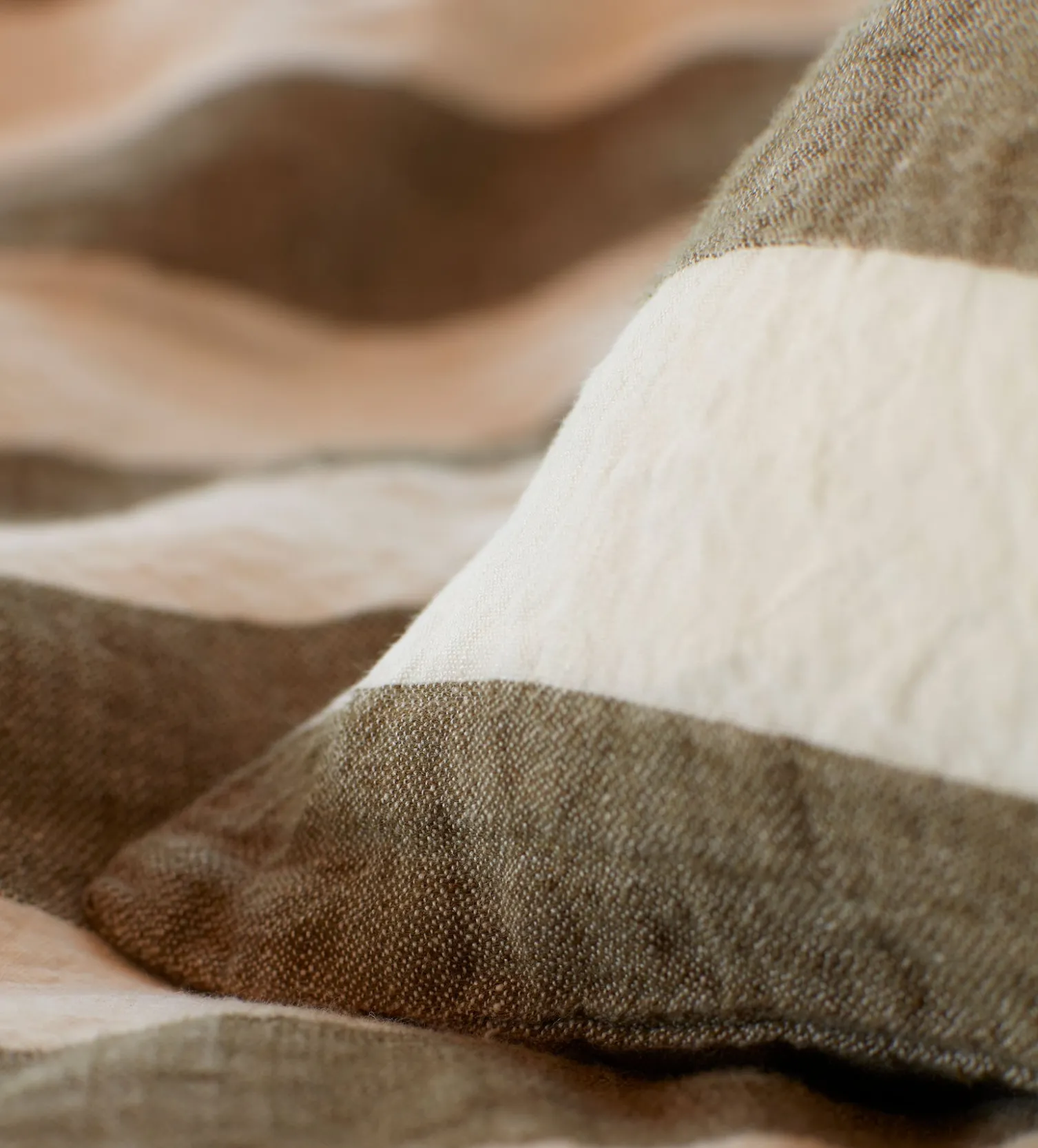 Secret Linen Store Dark Olive Cora Stripe 100% Linen Pillowcase