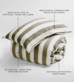 Secret Linen Store Dark Olive Cora Stripe 100% Linen Pillowcase