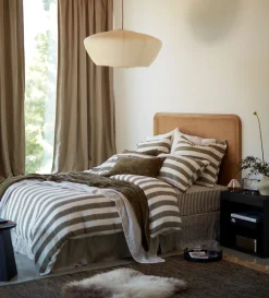 Secret Linen Store Dark Olive Cora Stripe 100% Linen Duvet Cover