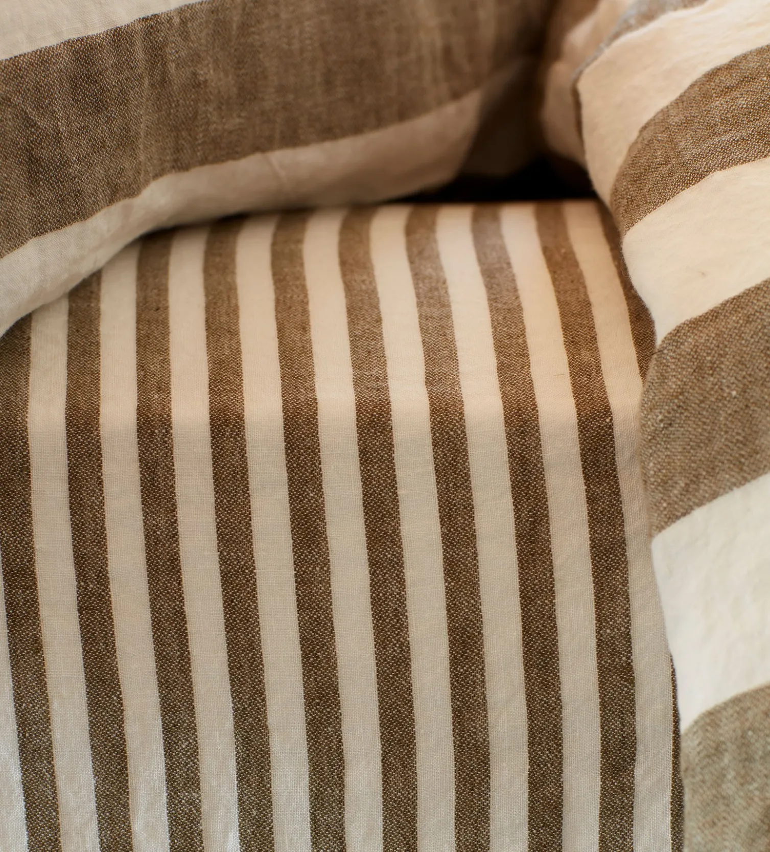 Secret Linen Store Dark Olive Cora Stripe 100% Linen Duvet Cover