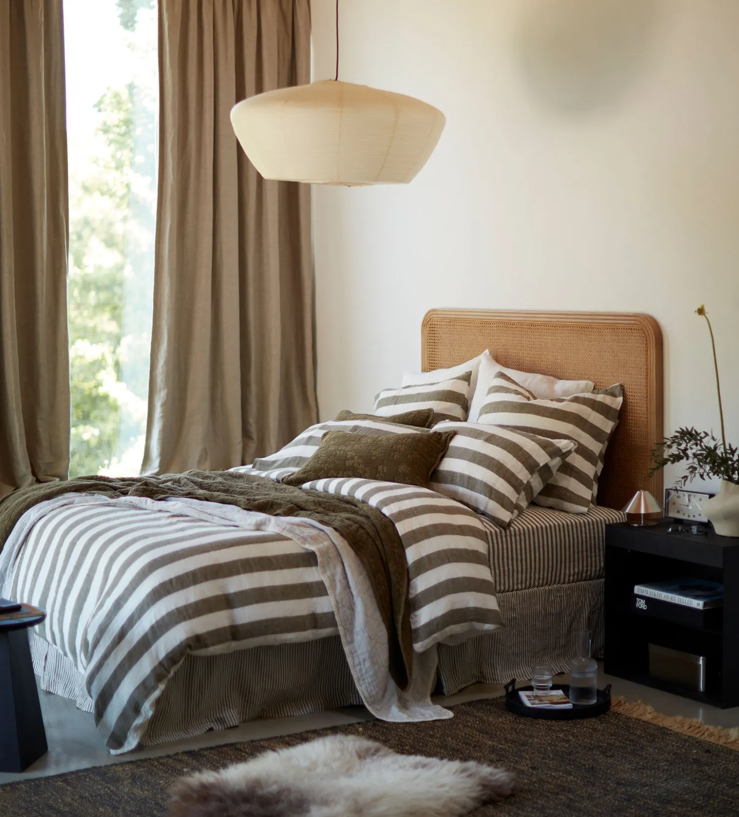 Secret Linen Store Dark Olive Cora Stripe Linen Valance