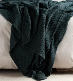 Secret Linen Store Darkest Spruce Big Waffle 100% Cotton Throw