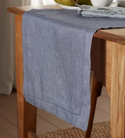 Secret Linen Store French Blue Cotton Linen Twill Table Runner