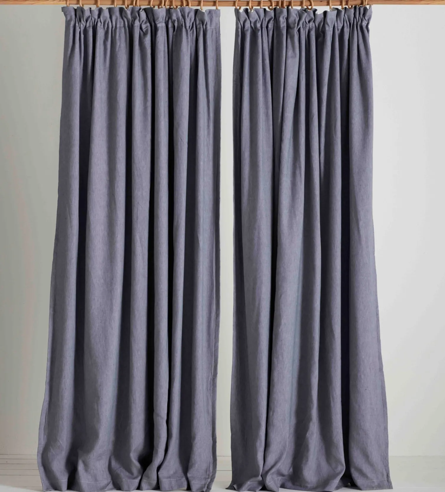 Secret Linen Store Twill Cotton Linen Blackout Pencil Pleat Curtains (Pair)