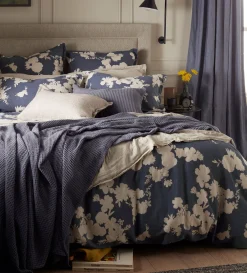 Secret Linen Store Ink Blue Flower Press Linen Blend Pillowcase