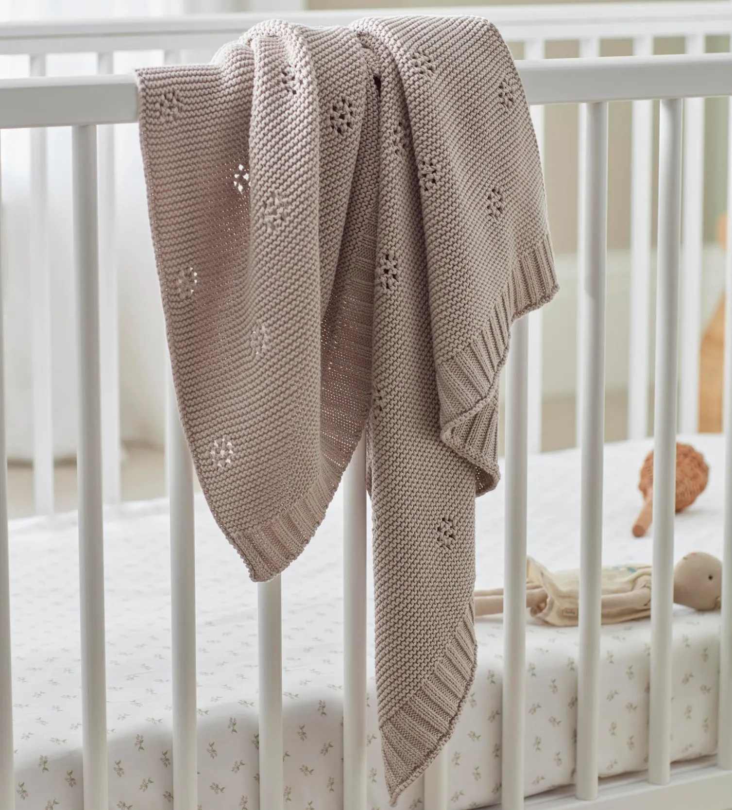 Secret Linen Store Bailey 100% Organic Cotton Knitted Baby Blanket