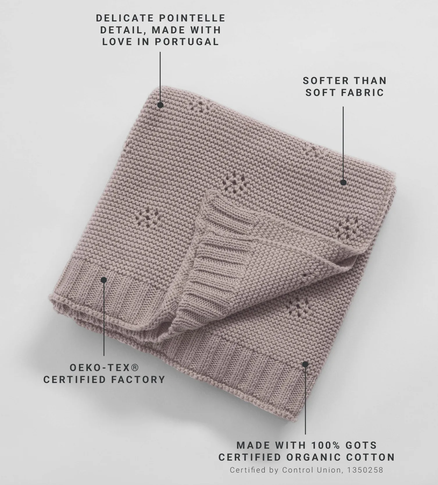 Secret Linen Store Bailey 100% Organic Cotton Knitted Baby Blanket
