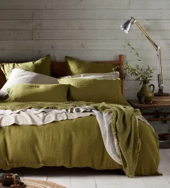 Secret Linen Store Green 100% Linen Fitted Sheet