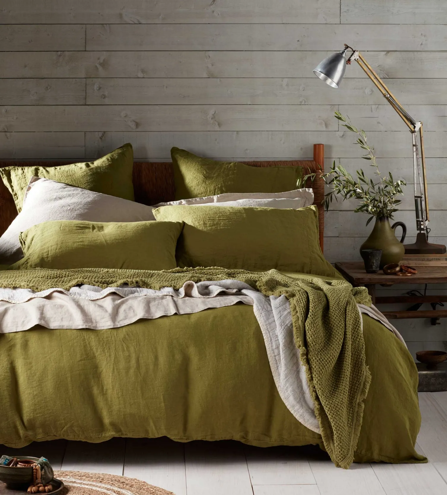 Secret Linen Store Green 100% Linen Fitted Sheet