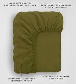 Secret Linen Store Green 100% Linen Fitted Sheet