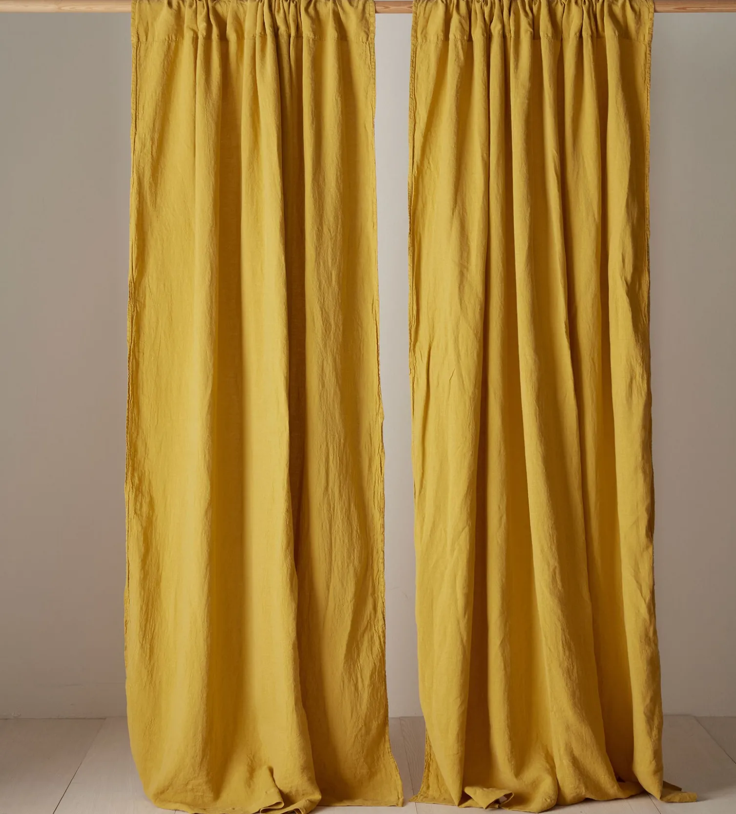 Secret Linen Store Mustard 100% Linen Loop Top Curtain (Single)