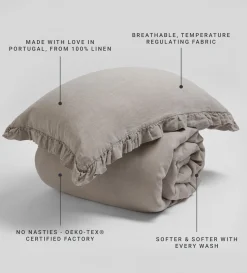 Secret Linen Store Natural 100% Linen Frill Pillowcase
