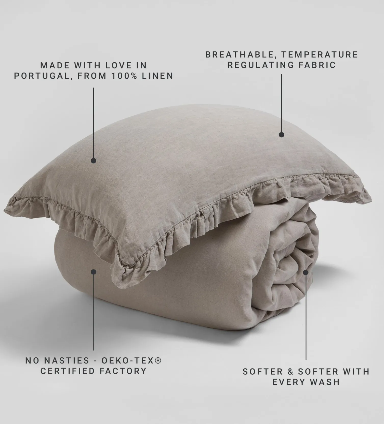 Secret Linen Store Natural 100% Linen Frill Pillowcase