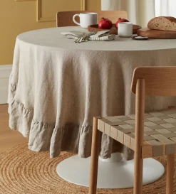 Secret Linen Store Natural 100% Linen Frill Tablecloth