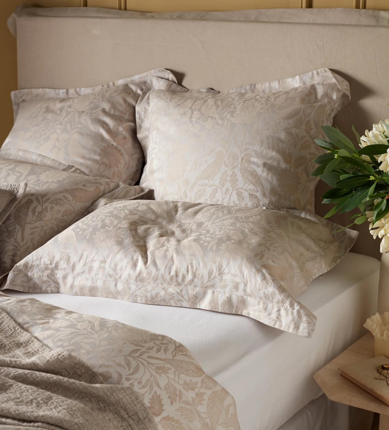 Secret Linen Store Natural Birdie Jacquard 100% Cotton Pillowcase