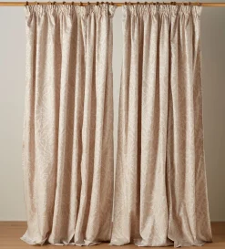 Secret Linen Store Natural Birdie Jacquard 100% Cotton Lined Pencil Pleat Curtain (Pair)