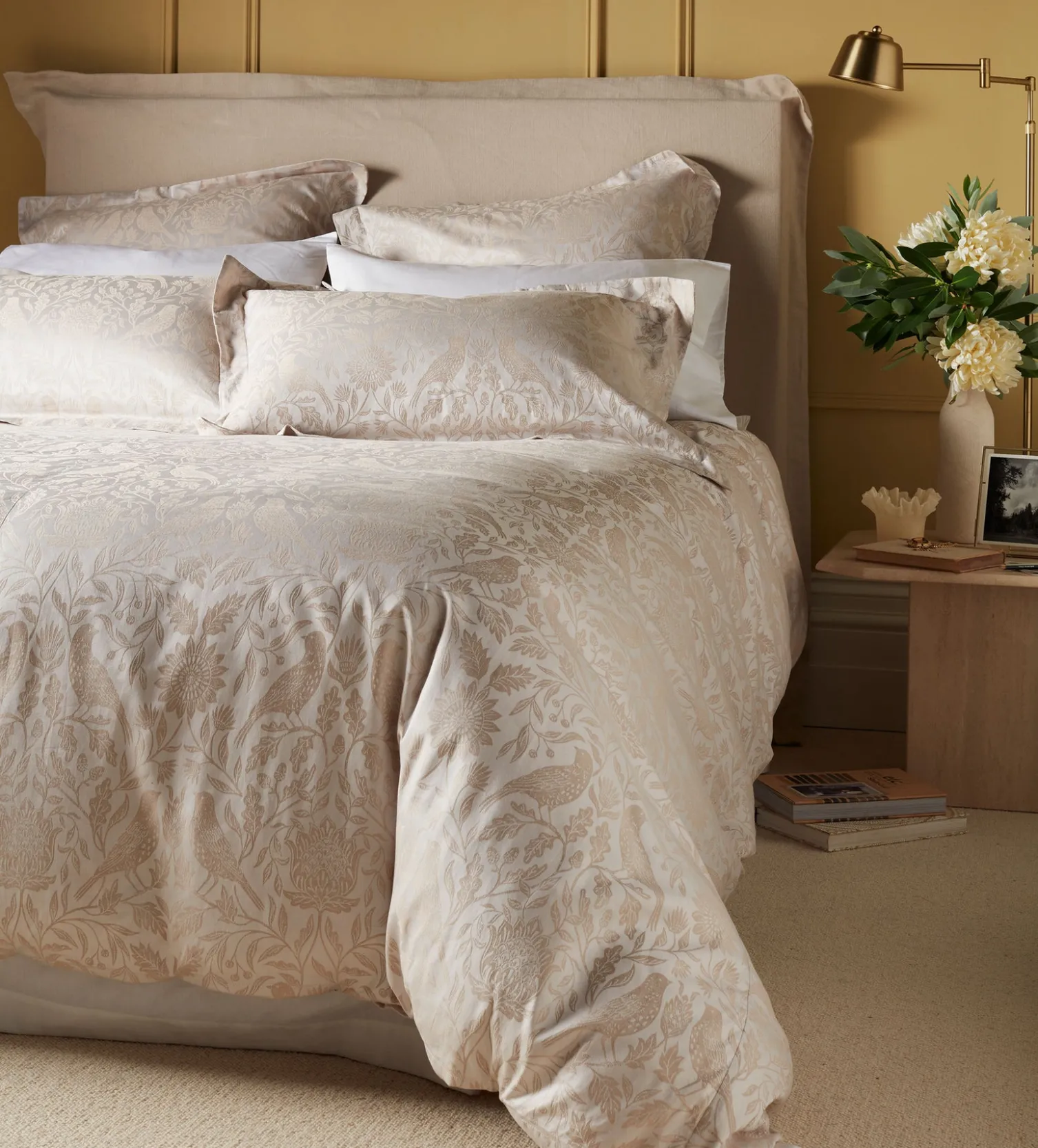Secret Linen Store Natural Birdie Jacquard 100% Cotton Duvet Cover