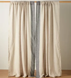 Secret Linen Store Natural Caitlyn 100% Linen Loop Top Curtain (Pair)