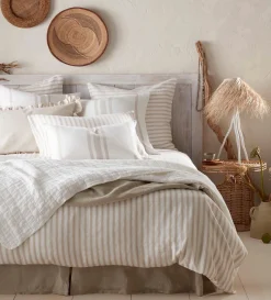 Secret Linen Store Natural French Ticking Stripe Cotton Linen Duvet Cover