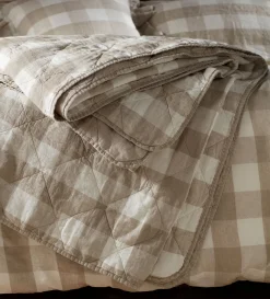 Secret Linen Store Natural Gracie Gingham Linen Quilted Throw