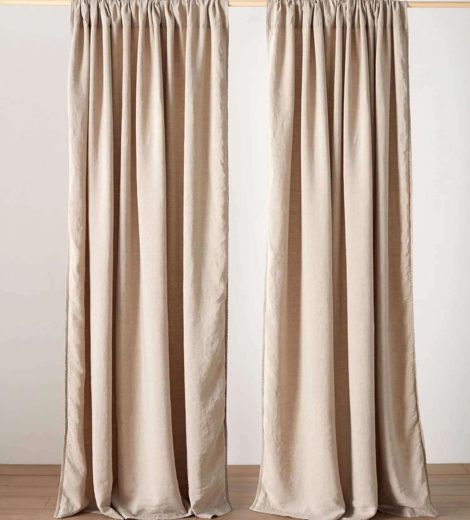 Secret Linen Store Natural Linen Lined Loop Top Curtains (Pair)