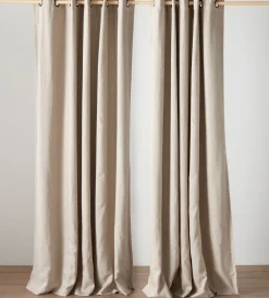 Secret Linen Store Natural Twill Cotton Linen Blackout Eyelet Curtains (Pair)