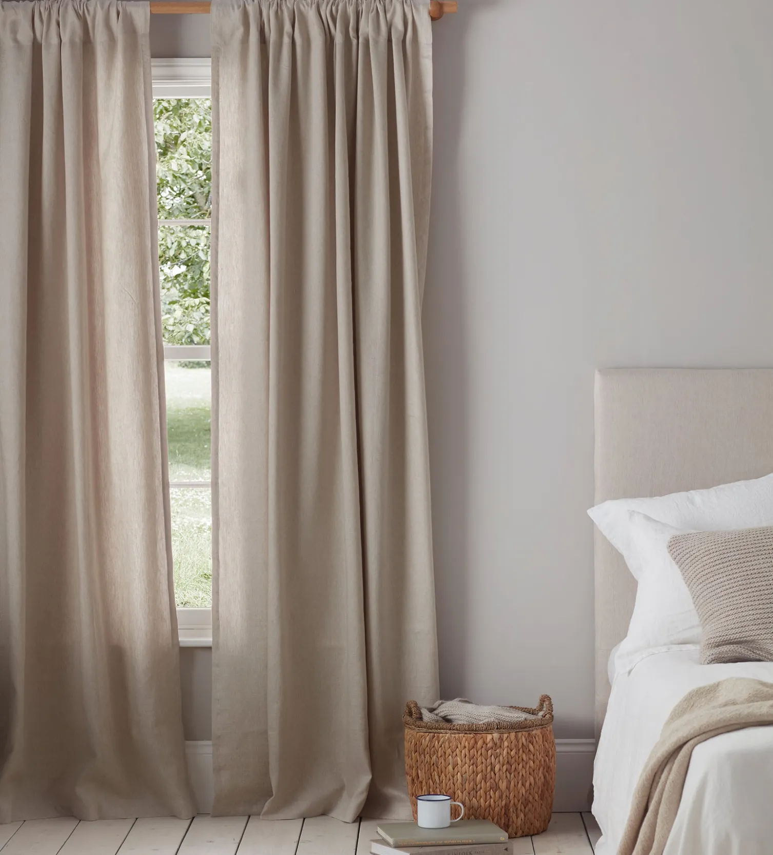 Secret Linen Store Twill Cotton Linen Unlined Loop Top Curtains (Pair)