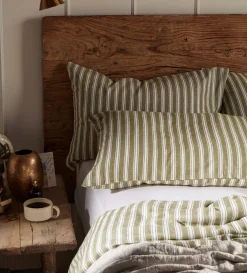 Secret Linen Store Olive Green Fred Stripe Brushed 100% Organic Cotton Pillowcase
