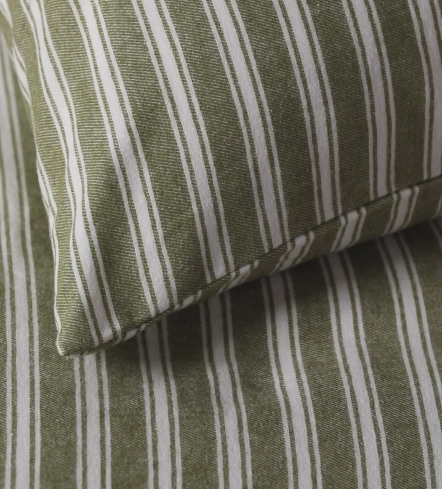 Secret Linen Store Olive Green Fred Stripe Brushed 100% Organic Cotton Pillowcase