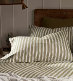 Secret Linen Store Olive Green Fred Stripe Brushed 100% Organic Cotton Pillowcase