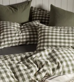 Secret Linen Store Olive Green Gilbert Gingham Brushed 100% Organic Cotton Pillowcase