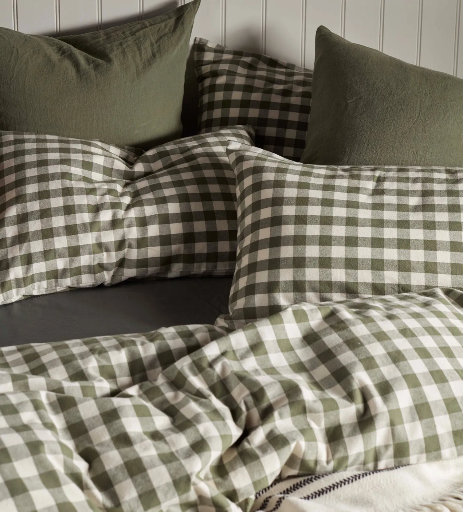 Secret Linen Store Olive Green Gilbert Gingham Brushed 100% Organic Cotton Pillowcase