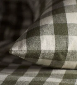 Secret Linen Store Olive Green Gilbert Gingham Brushed 100% Organic Cotton Pillowcase