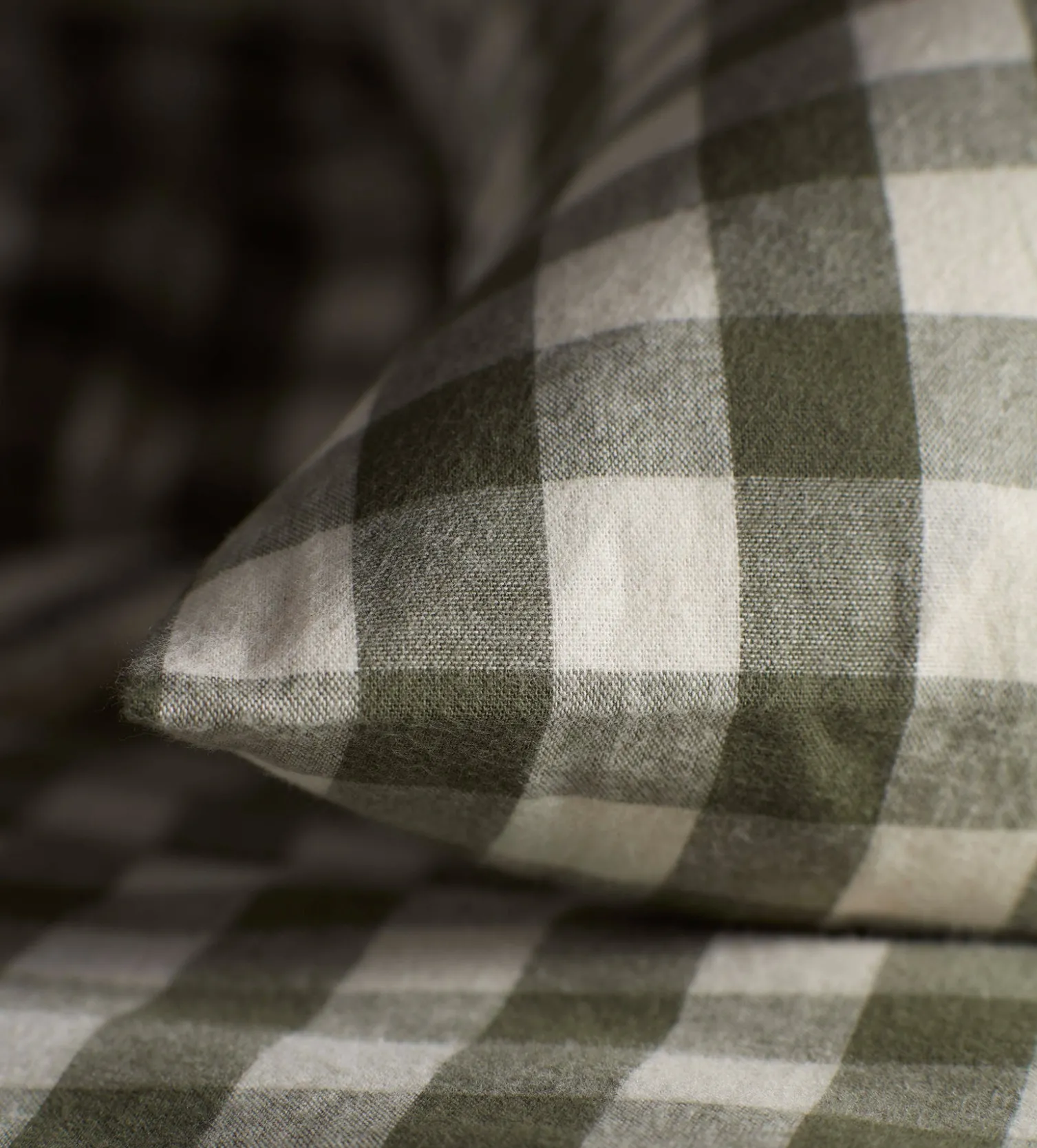 Secret Linen Store Olive Green Gilbert Gingham Brushed 100% Organic Cotton Pillowcase